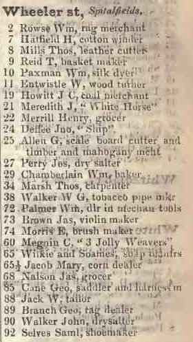 Wheeler street, Spitalfields 1842 Robsons street directory