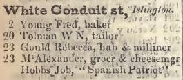 White Conduit street, Islington 1842 Robsons street directory