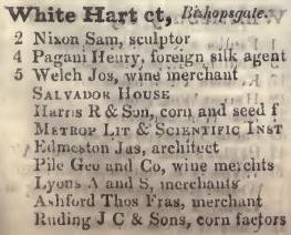 White Hart court, Bishopsgate 1842 Robsons street directory