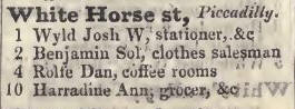 White Horse street, Piccadilly 1842 Robsons street directory