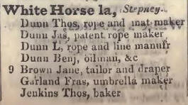 to 9 White Horse lane, Stepney 1842 Robsons street directory