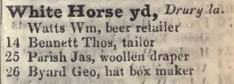 White Horse yard, Drury lane 1842 Robsons street directory