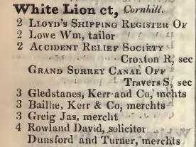 White Lion court, Cornhill 1842 Robsons street directory