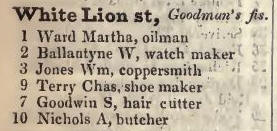 White Lion street, Goodmans fields 1842 Robsons street directory