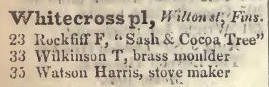 Whitecross place, Finsbury 1842 Robsons street directory