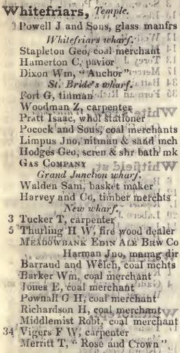 Whitefriars, Temple 1842 Robsons street directory