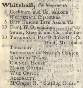 Whitehall, Parliament street 1842 Robsons street directory