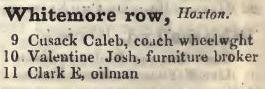 Whitmore row, Hoxton 1842 Robsons street directory