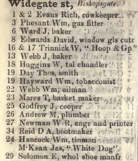 Widegate street, Bishopsgate 1842 Robsons street directory