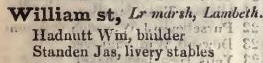 William street, Lower marsh, Lambeth 1842 Robsons street directory