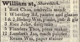 William street, Shoreditch 1842 Robsons street directory