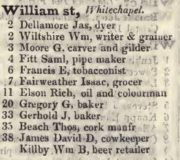 William street, Whitechapel 1842 Robsons street directory