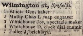 Wilmington street, Spafields 1842 Robsons street directory