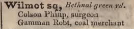 Wilmot square, Bethnal green road 1842 Robsons street directory