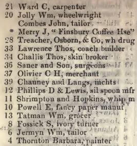 more .. Wilson street, Finsbury 1842 Robsons street directory