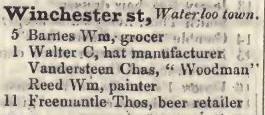 Winchester street, Waterloo town 1842 Robsons street directory
