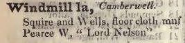 Windmill lane, Camberwell 1842 Robsons street directory