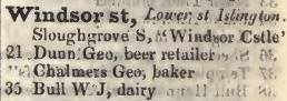 Windsor street, Lower street, Islington 1842 Robsons street directory