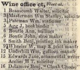 Wine Office court, Fleet street 1842 Robsons street directory